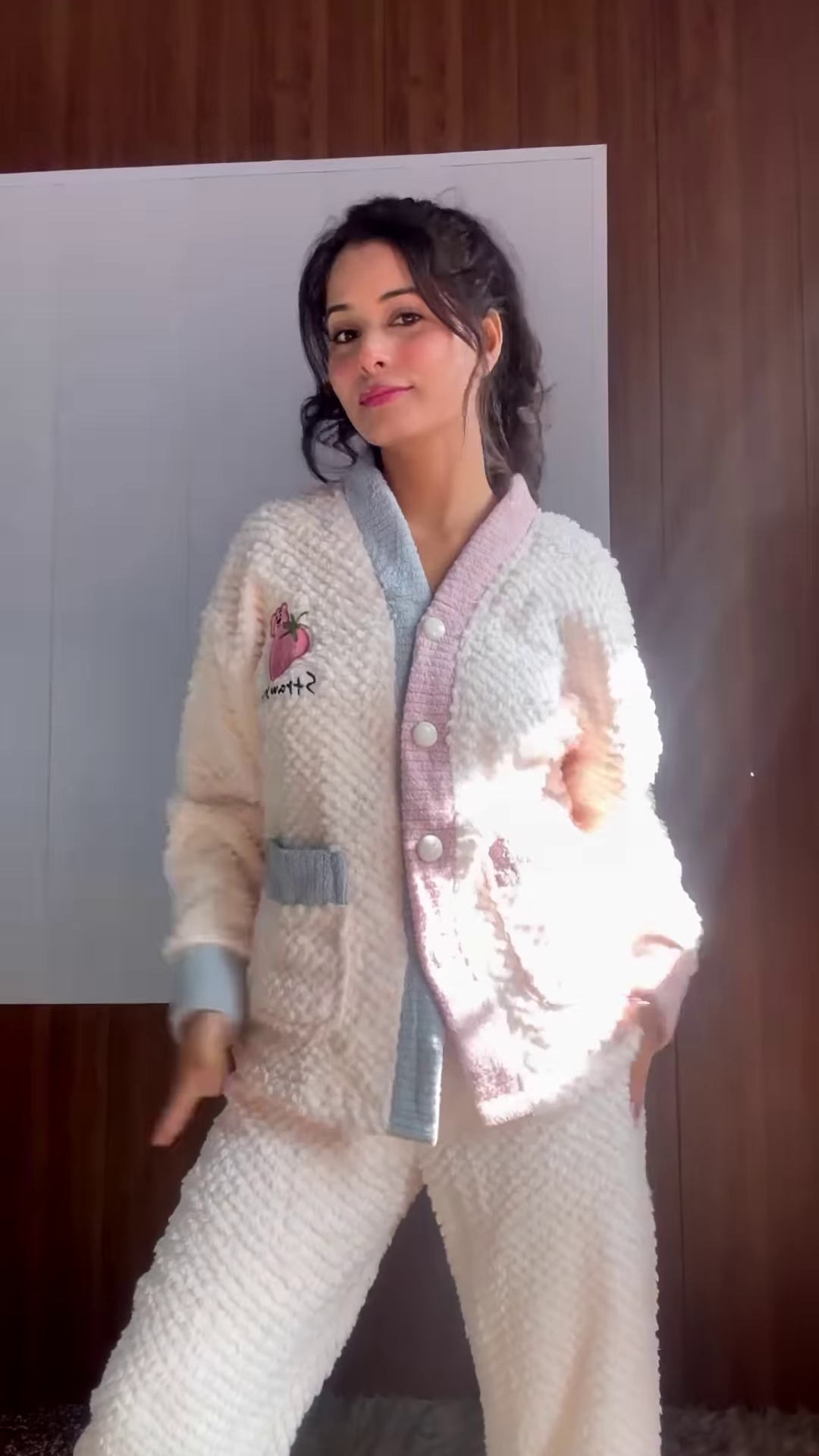 Plush & Fuzzy Co-ord Sets 🧸❄️ With Embroidery & Pastel Charm – Blue, Strawberry & Dog Variants