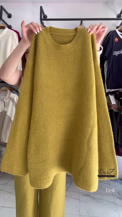 Knit Co-ord Sets 🧶🌾 With Sweater & Wide-Leg Pants – Yellow, Mustard & Brown Variants