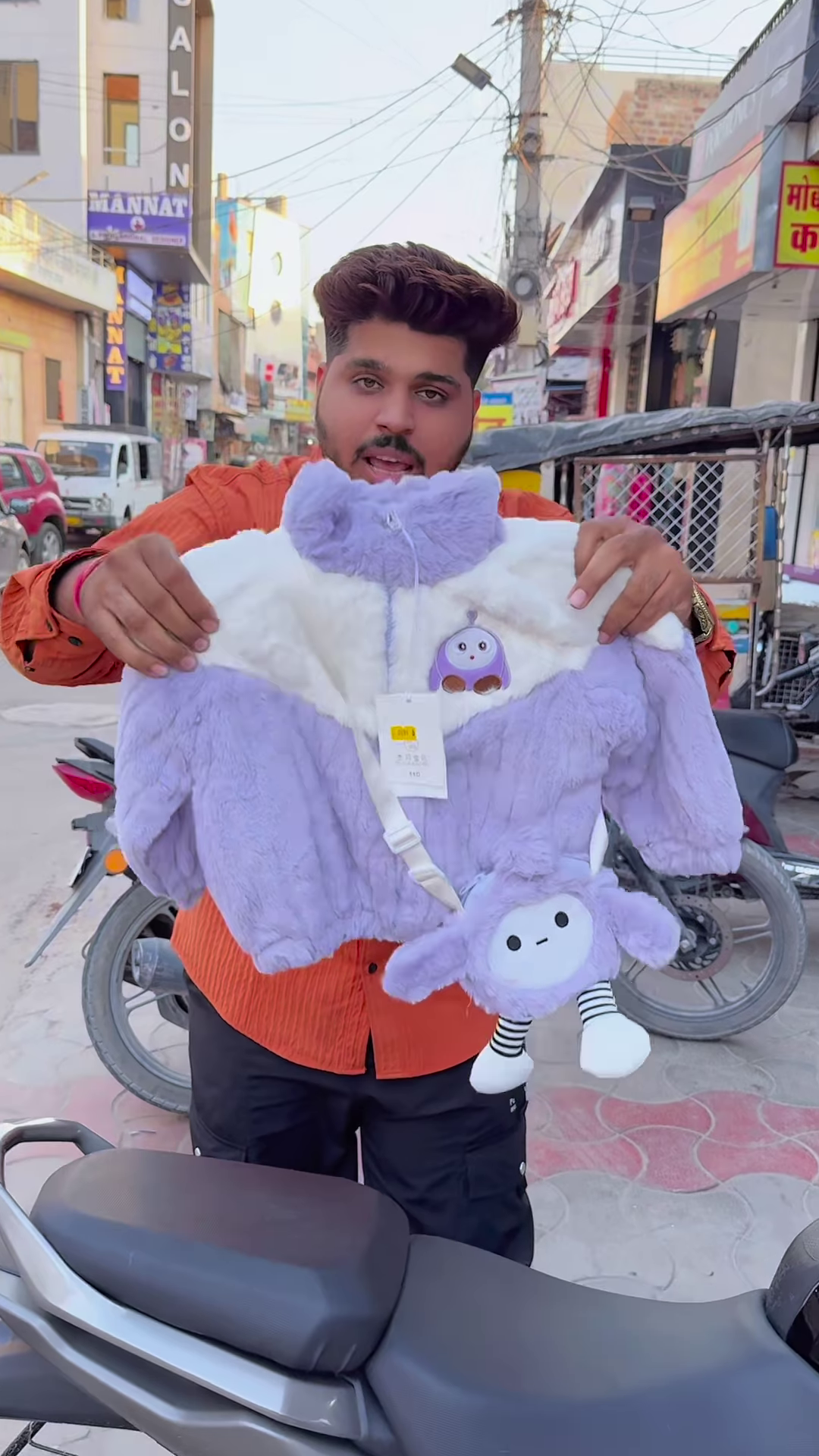 Kids’ Winter Jackets 🧸❄️ With Plush Texture & Toy Accents – Purple, White & Pink Variants