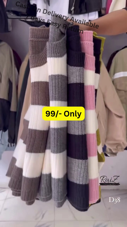 Multi-Color Striped Sweaters 🧶🧥 – Soft Knitwear in Brown, Gray, Black, Pink & Yellow Variants