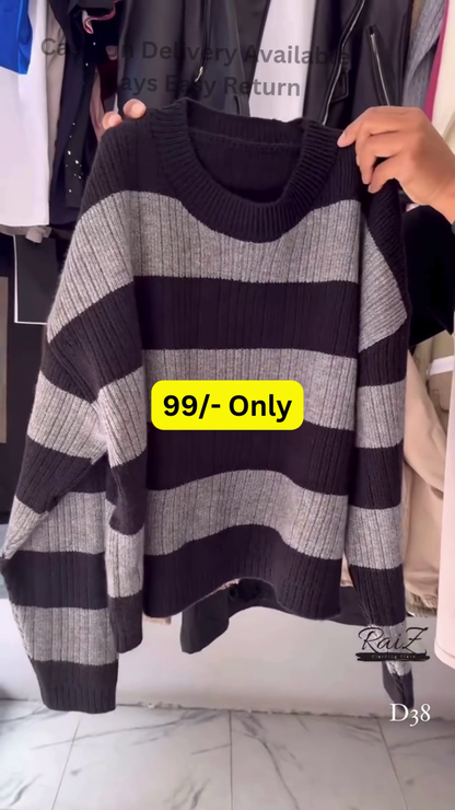 Multi-Color Striped Sweaters 🧶🧥 – Soft Knitwear in Brown, Gray, Black, Pink & Yellow Variants