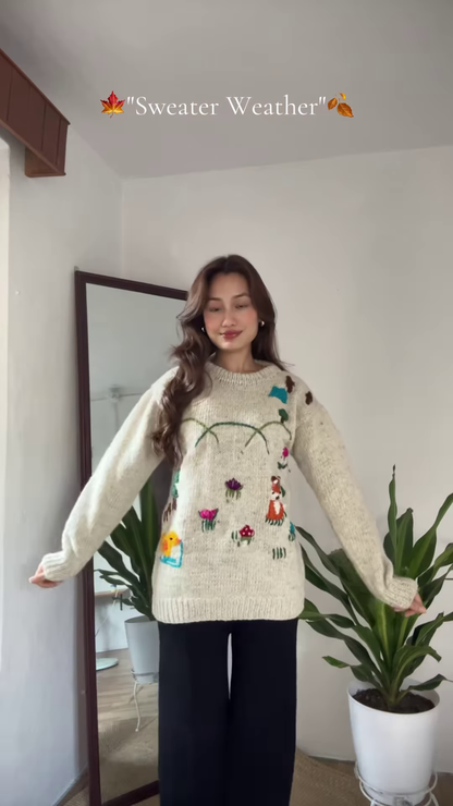 Seasonal Knit Sweater Trio 🍁🧥 – Floral, Minimal & Geometric Styles in Pink, Green & Cream Variants