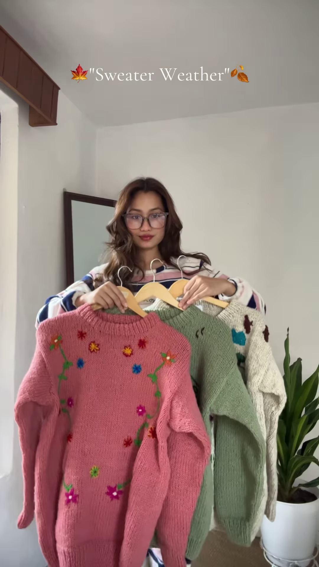 Seasonal Knit Sweater Trio 🍁🧥 – Floral, Minimal & Geometric Styles in Pink, Green & Cream Variants