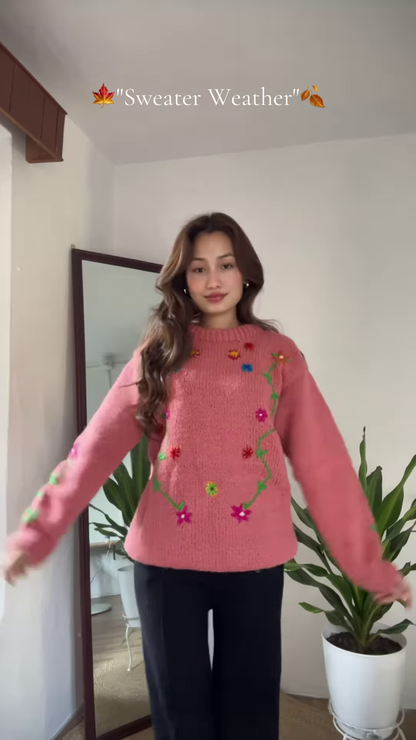 Seasonal Knit Sweater Trio 🍁🧥 – Floral, Minimal & Geometric Styles in Pink, Green & Cream Variants