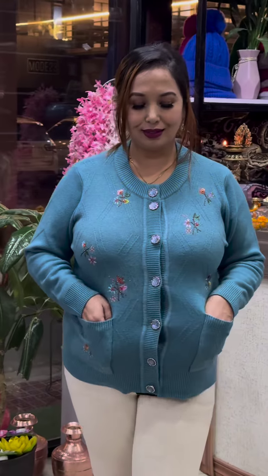 Embroidered Knit Cardigans 🧥🌸 – Available in 10 Vibrant Colors with Floral & Textured Detailing