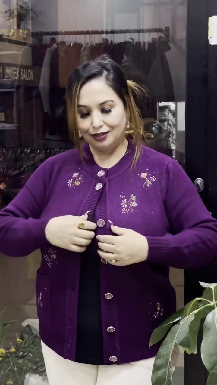 Floral Embroidered Knit Cardigans 🌸🧥 – Available in Beige, Red & Lavender Variants with Pocket & Button Detailing