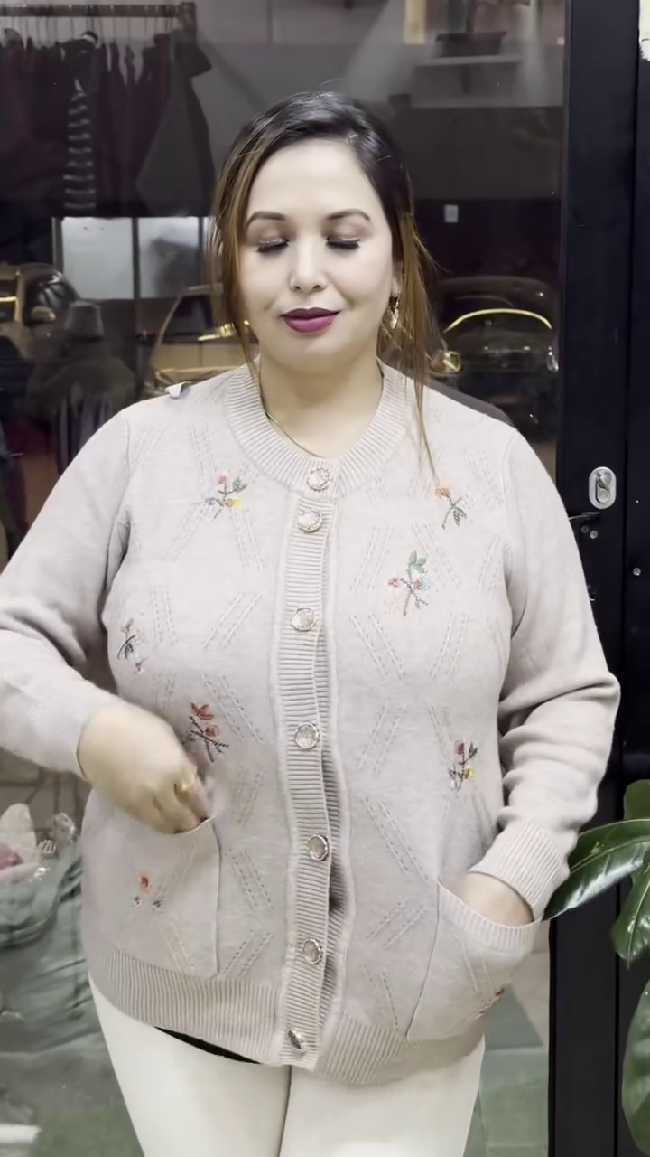Floral Embroidered Knit Cardigans 🌸🧥 – Available in Beige, Red & Lavender Variants with Pocket & Button Detailing