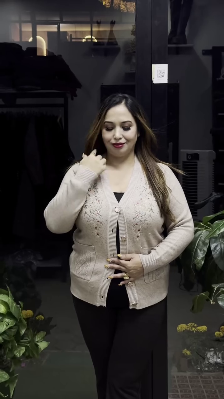 Floral V-Neck Knit Cardigans 🌸🧥 – Purple, Black & Beige Variants with Button Closure & Boutique Styling