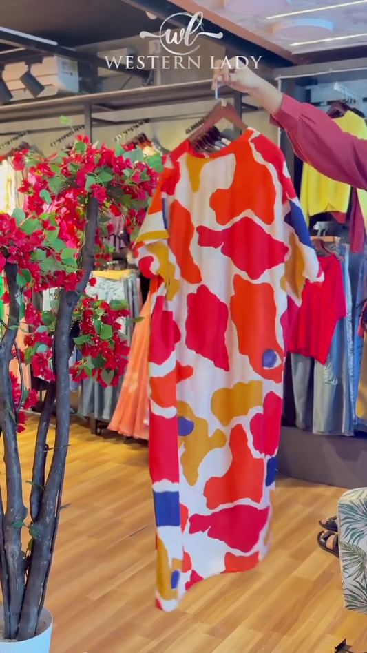 Abstract Floral Dress in Green Mix