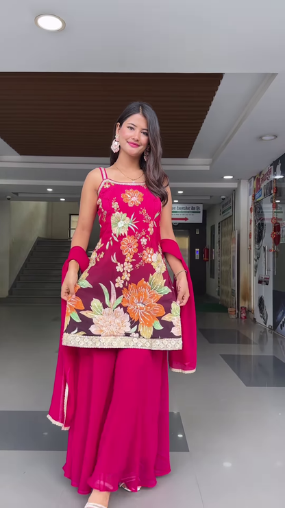 Lime Green Floral Embroidered Suit Set with Dupatta – Vibrant Traditional Ensemble for Women