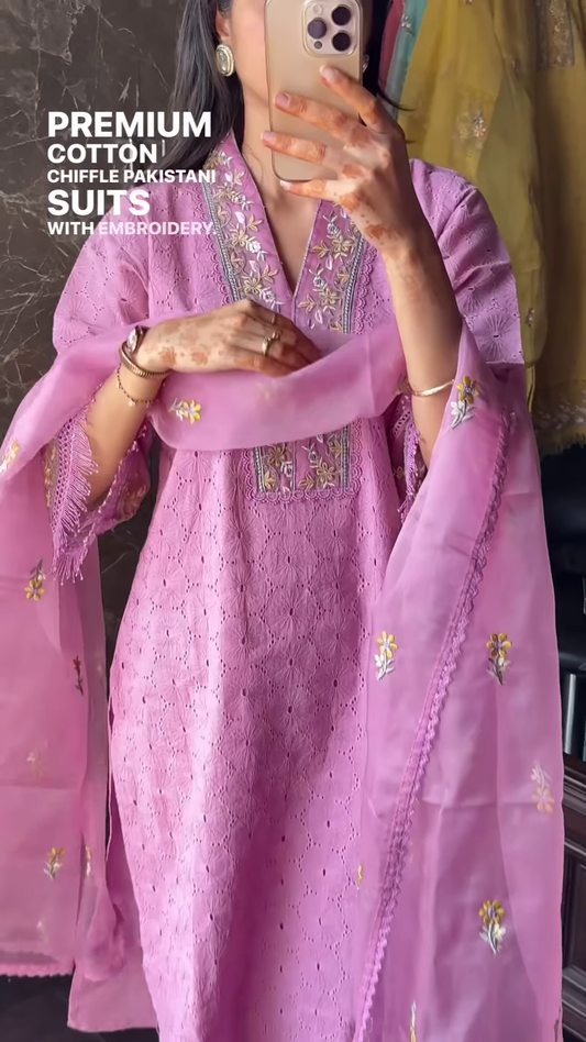 Premium Cotton Chiffon Pakistani Suit in Pink – Embroidered Ethnicwear Set for Women
