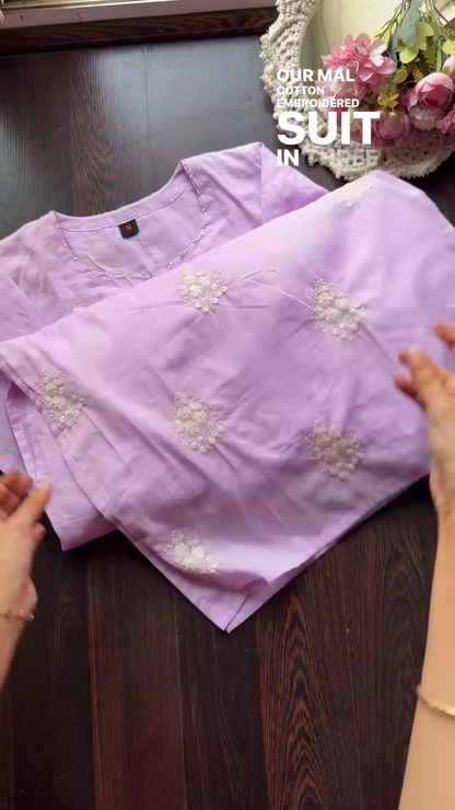 Pastel Embroidered Mulcotton Kurtas – Floral Ethnicwear in Yellow, Lavender & Light Green