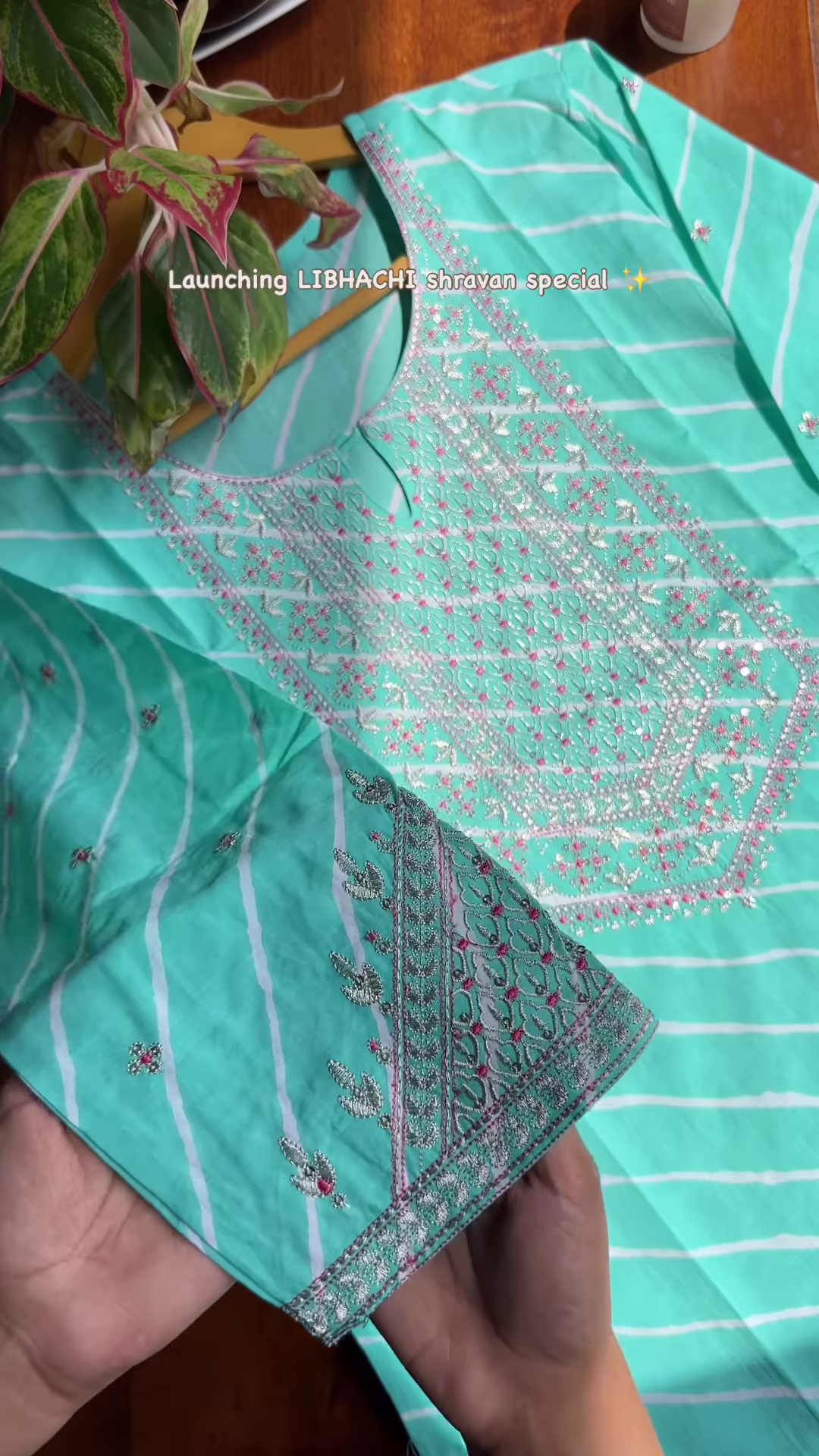 Turquoise Embroidered Kurta with Silver & Pink Detailing – Shravan Special Ethnicwear