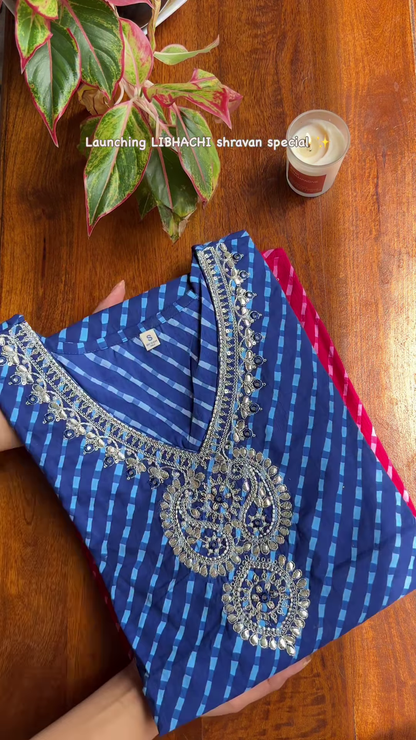 Turquoise Embroidered Kurta with Silver & Pink Detailing – Shravan Special Ethnicwear