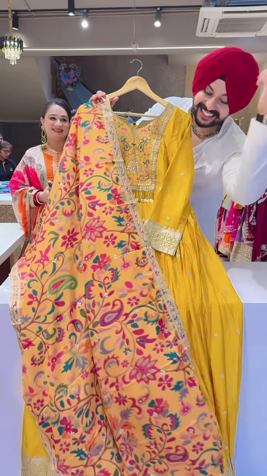 Vibrant Orange Embroidered Anarkali with Gold Motifs – Festive Ethnicwear for Women