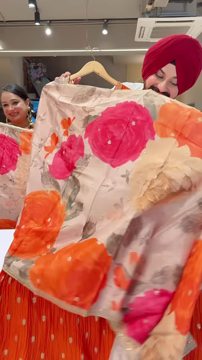 Vibrant Orange Embroidered Anarkali with Gold Motifs – Festive Ethnicwear for Women