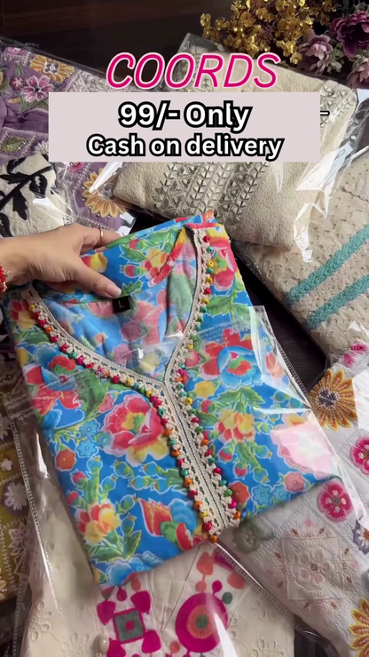 Purple Multicolor Embroidered Coord Set – Affordable Ethnicwear with Cash on Delivery