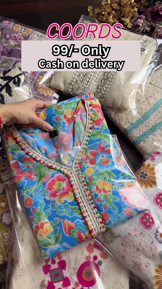 Purple Multicolor Embroidered Coord Set – Affordable Ethnicwear with Cash on Delivery