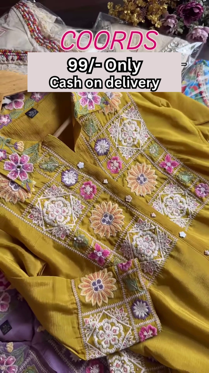 Purple Multicolor Embroidered Coord Set – Affordable Ethnicwear with Cash on Delivery