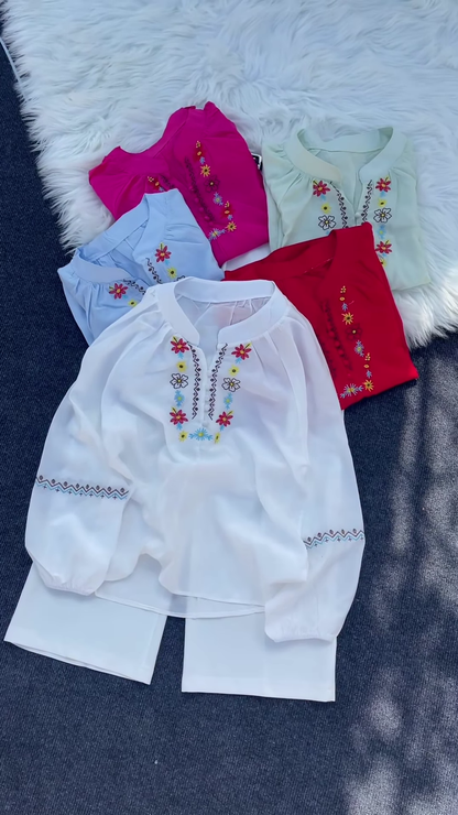 Multicolor Floral Embroidered Shirt Collection – Casual Ethnic Tops for Women