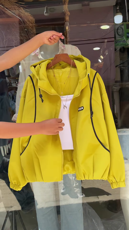 Purple Hooded Jacket with White Trim – Casual Streetwear Layer for Women