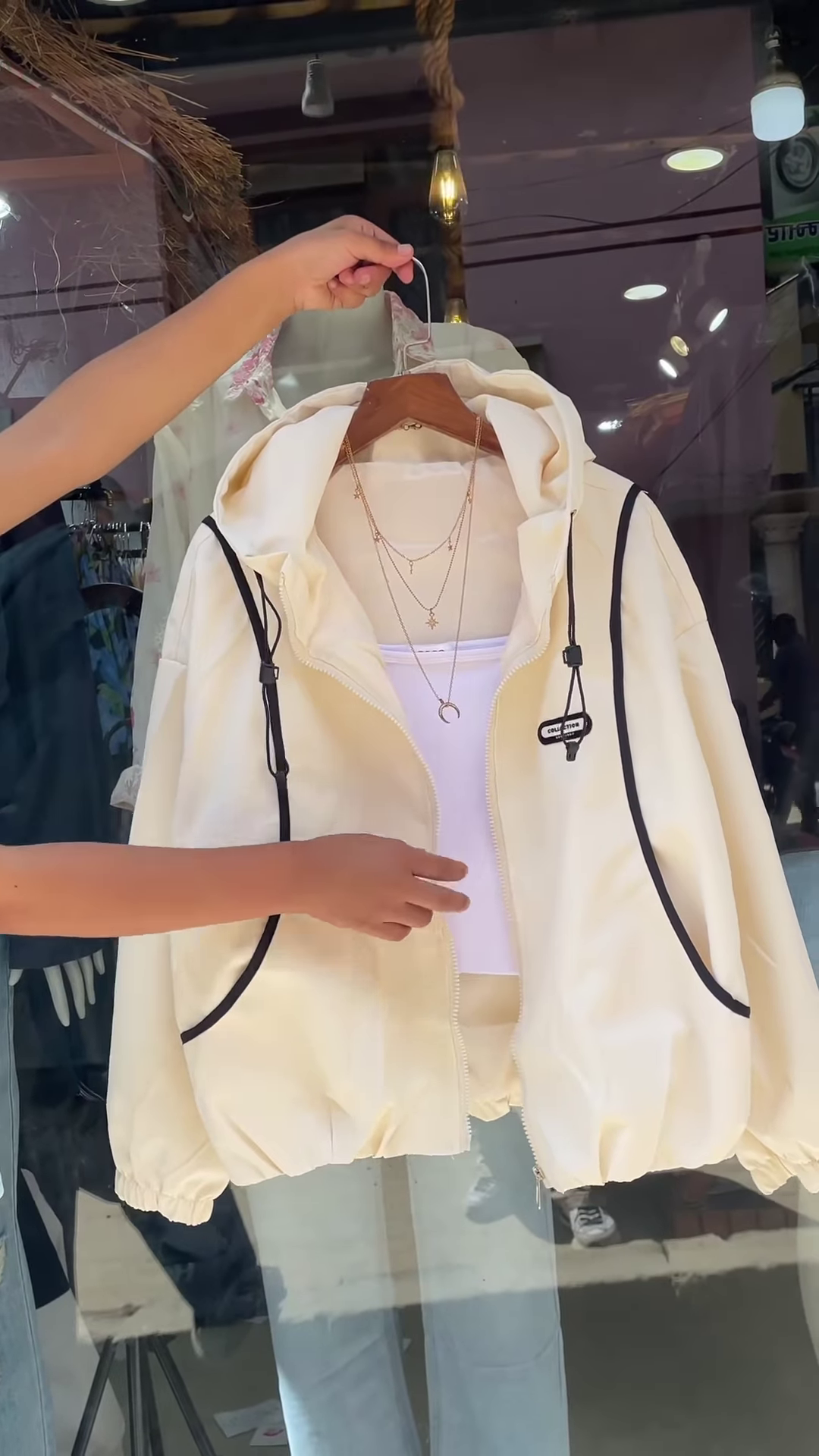 Purple Hooded Jacket with White Trim – Casual Streetwear Layer for Women