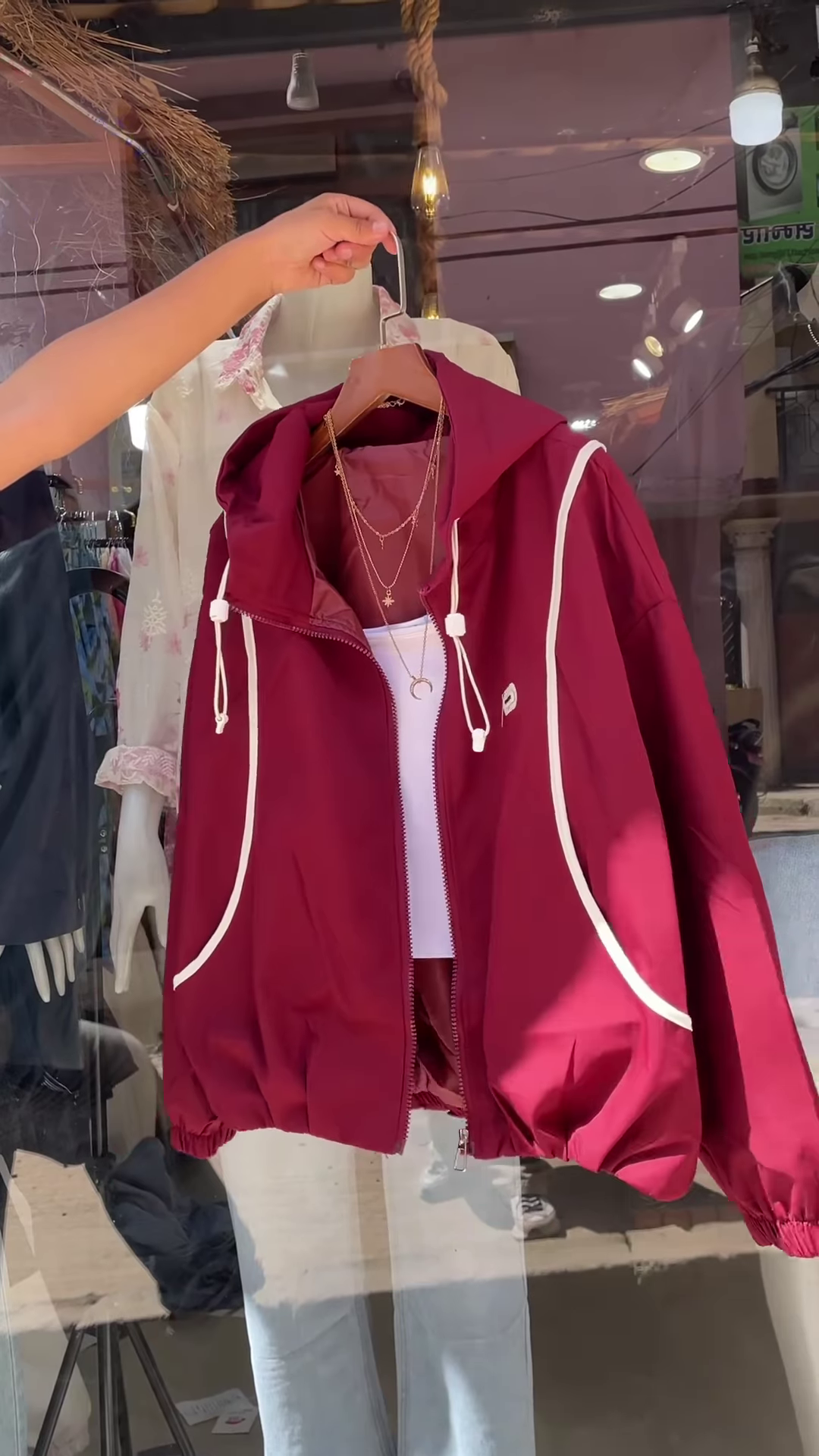 Purple Hooded Jacket with White Trim – Casual Streetwear Layer for Women