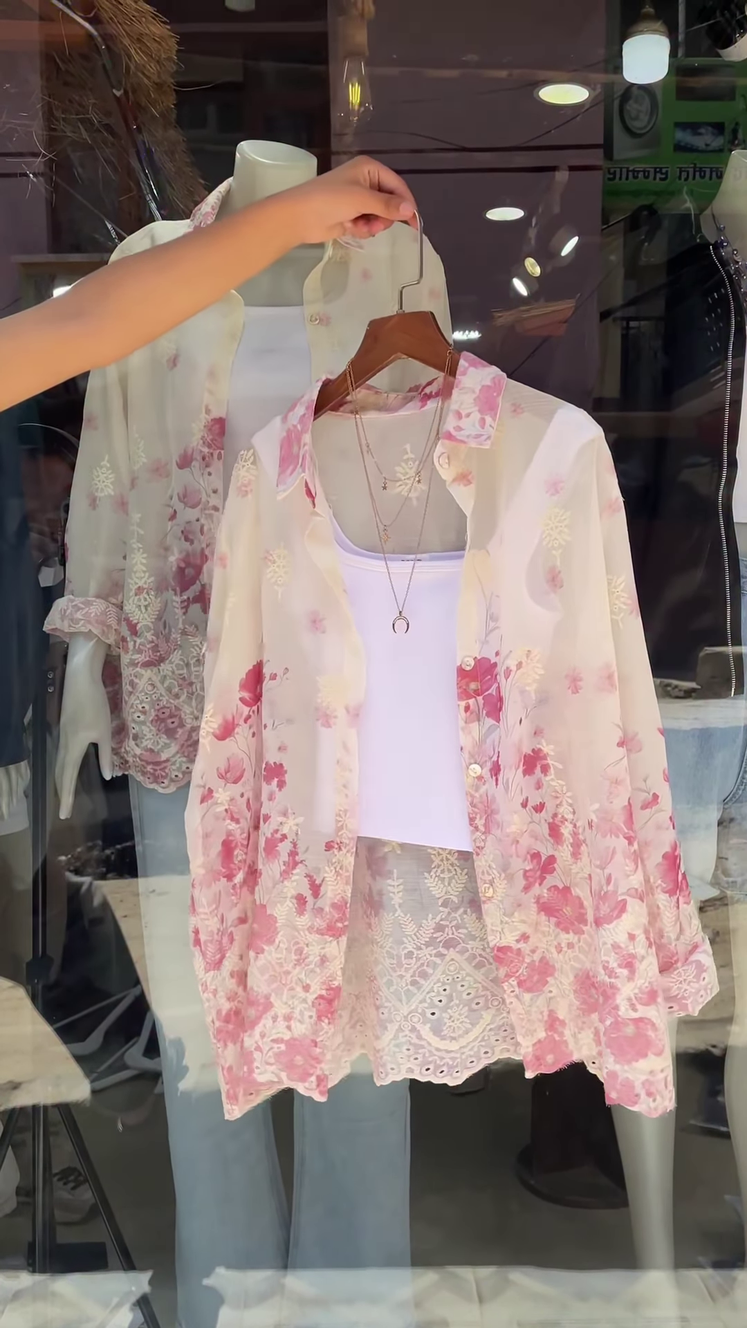 Sheer Floral Lace Blouse in Pink & White – Layered Casualwear for Women