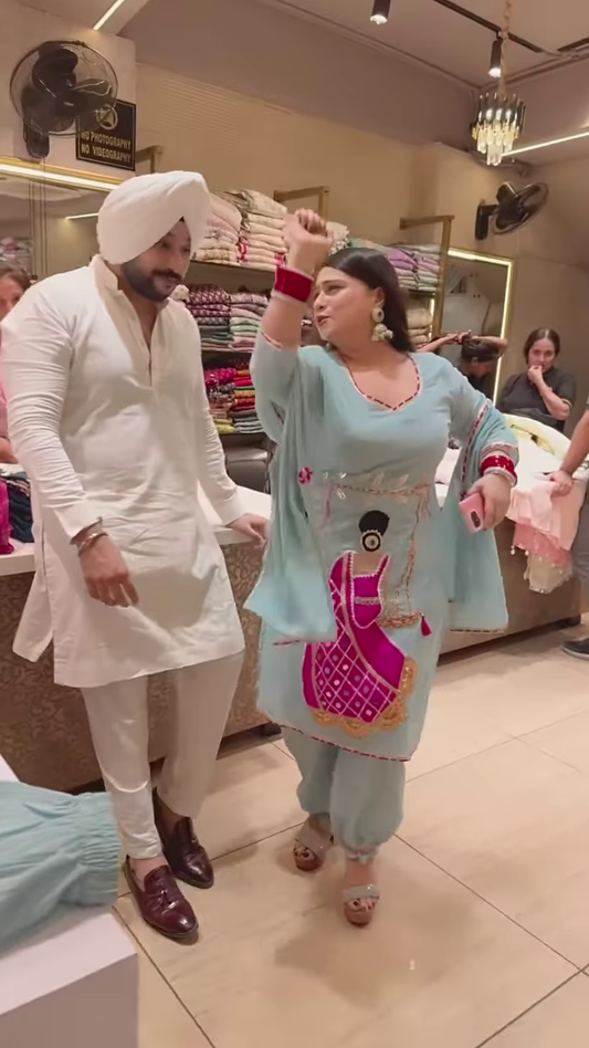 Light Blue Embroidered Kurta with Swing Motif – Artistic Ethnicwear for Women