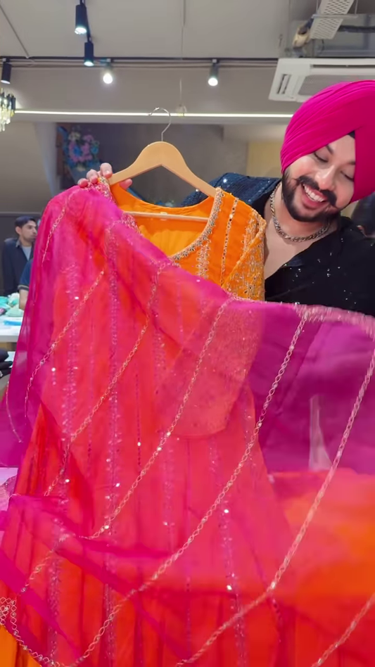 Orange Embroidered Anarkali with Silver Detailing – Festive Ethnicwear for Women