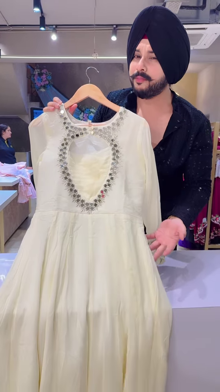 White Mirror Work Anarkali Suit with Gold-Embroidered Dupatta – Elegant Festivewear for Women