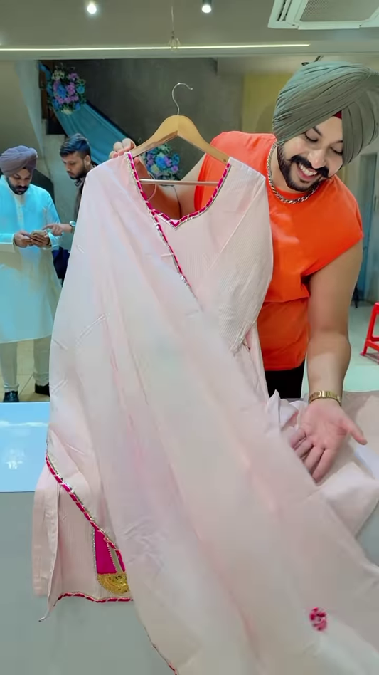 Light Pink Embroidered Kurta Set with Traditional Motif and Matching Dupatta