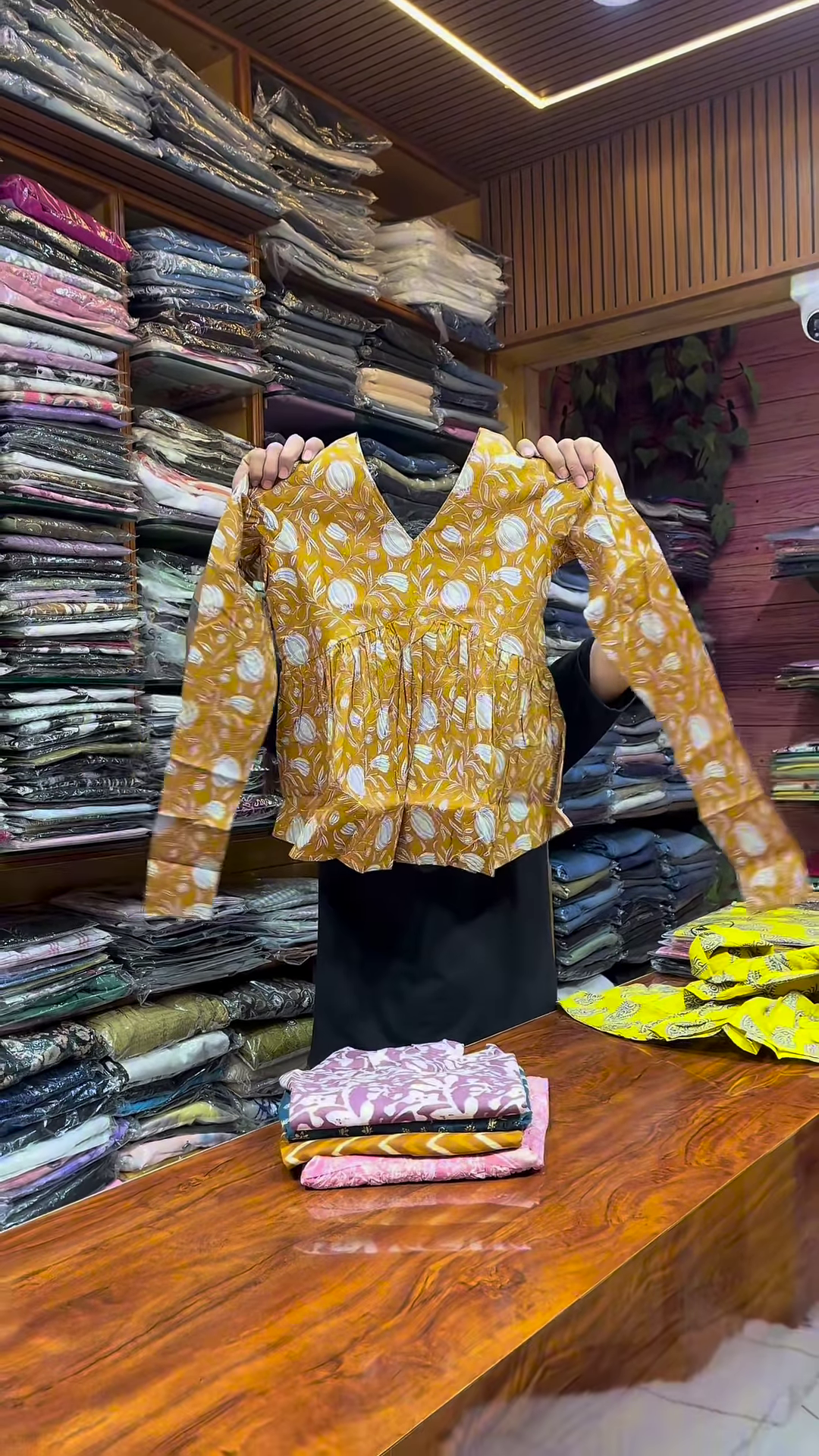 Pink Paisley Printed V-Neck Peplum Top with Long Sleeves for Women