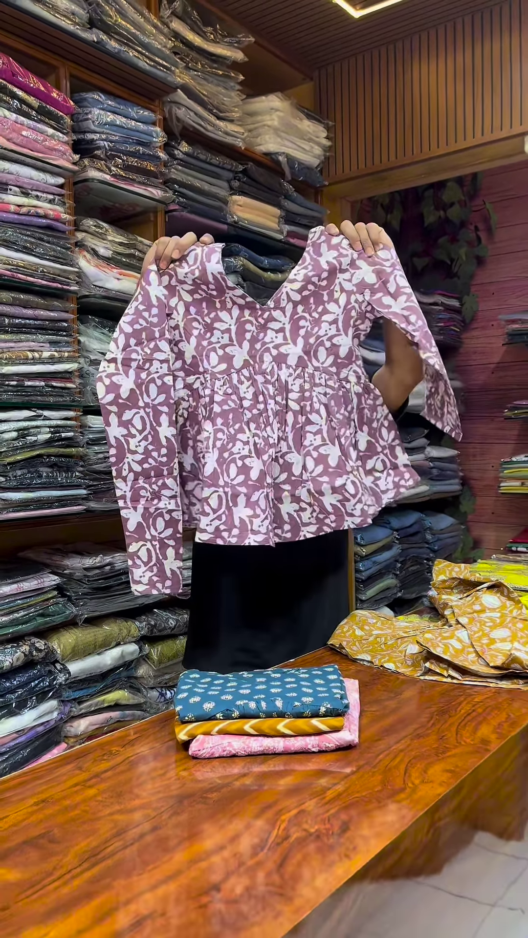 Pink Paisley Printed V-Neck Peplum Top with Long Sleeves for Women