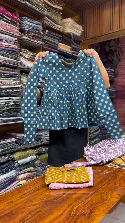 Pink Paisley Printed V-Neck Peplum Top with Long Sleeves for Women