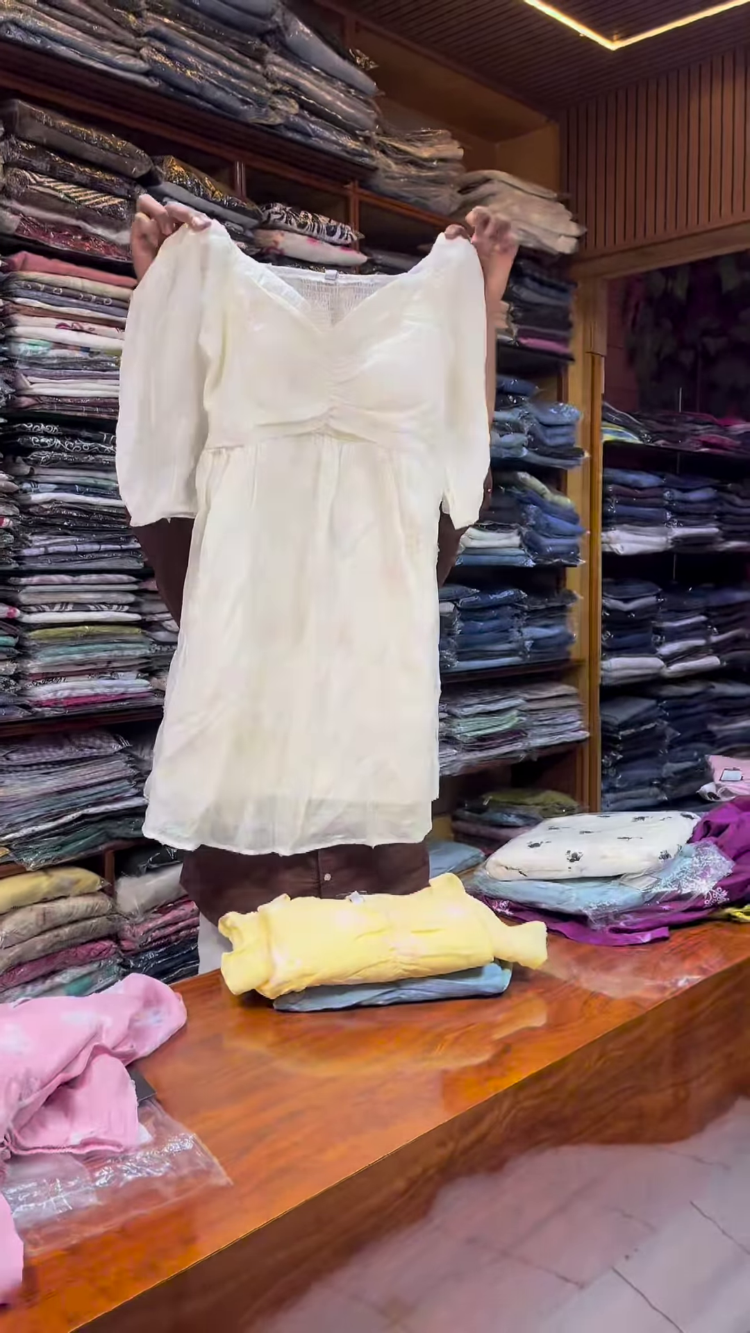 Light Blue Floral Printed Long-Sleeve Dress with Gathered Bodice for Women