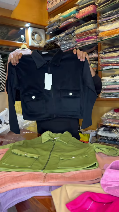 Multicolor Zip-Up Collared Jackets for Women – Set of Five with Front Zipper Closure