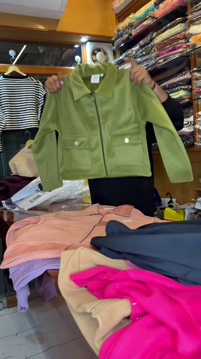 Multicolor Zip-Up Collared Jackets for Women – Set of Five with Front Zipper Closure