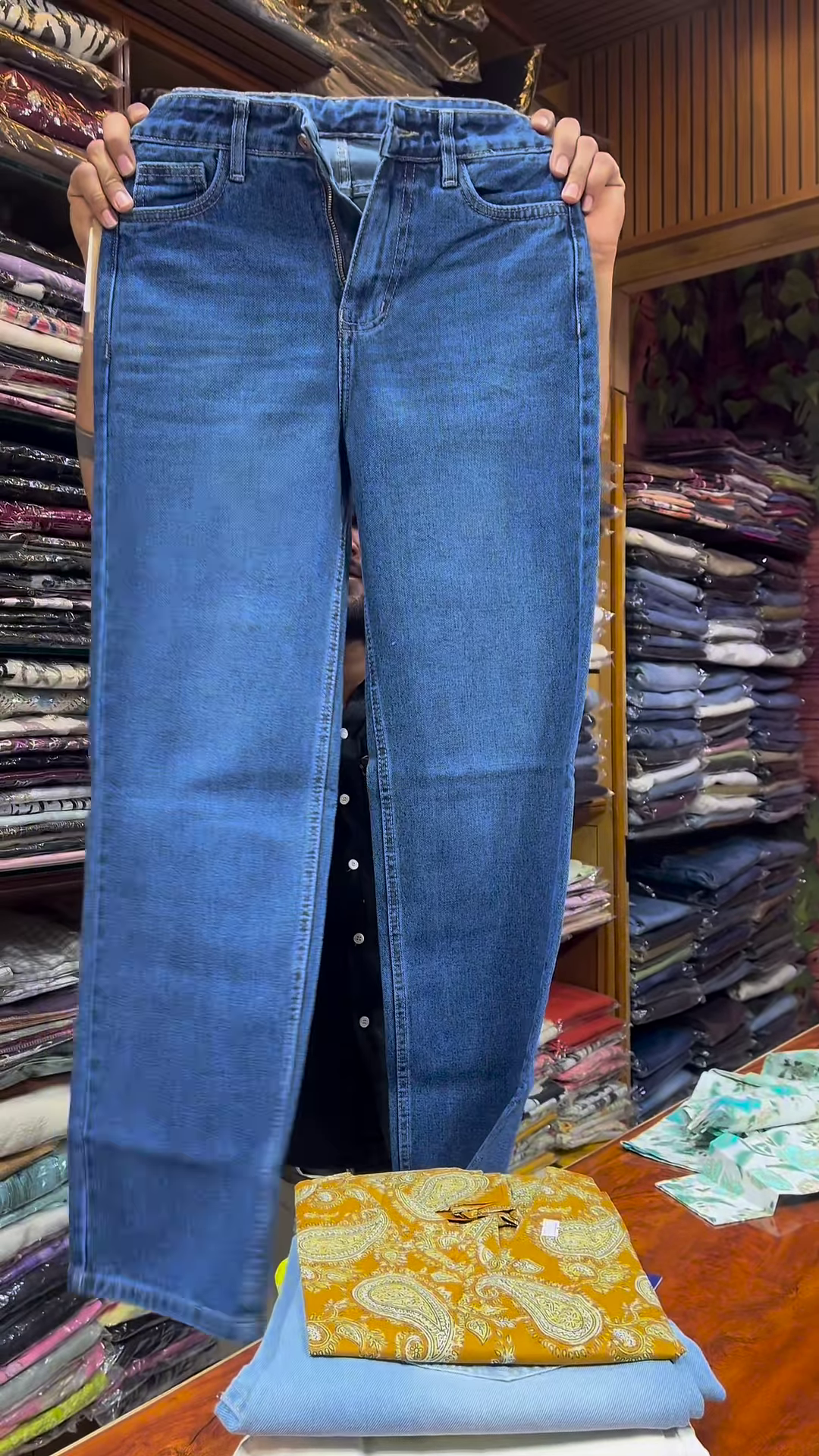 White Long-Sleeve Floral Printed Shirt with Green and Blue Motifs for Women