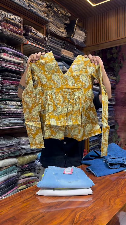 White Long-Sleeve Floral Printed Shirt with Green and Blue Motifs for Women