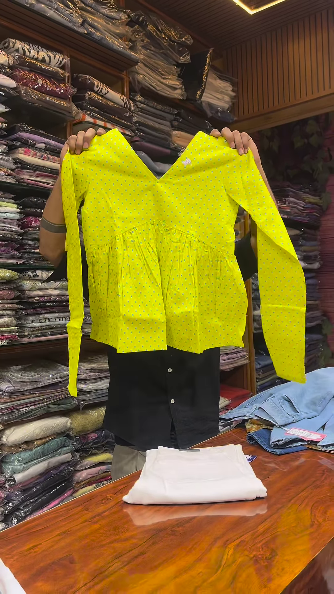 White Long-Sleeve Floral Printed Shirt with Green and Blue Motifs for Women