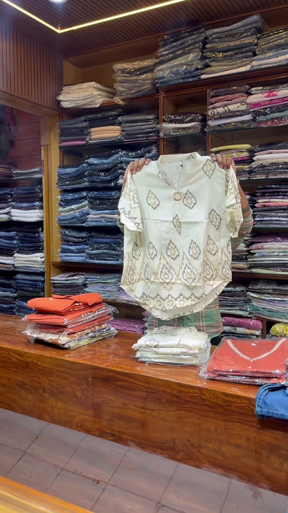 Orange Sleeveless V-Neck Vest with White Embroidered Edges and Button Closure