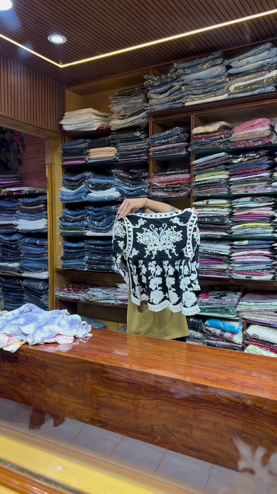 Pink and White Embroidered Long-Sleeve Top with Front Detailing for Women