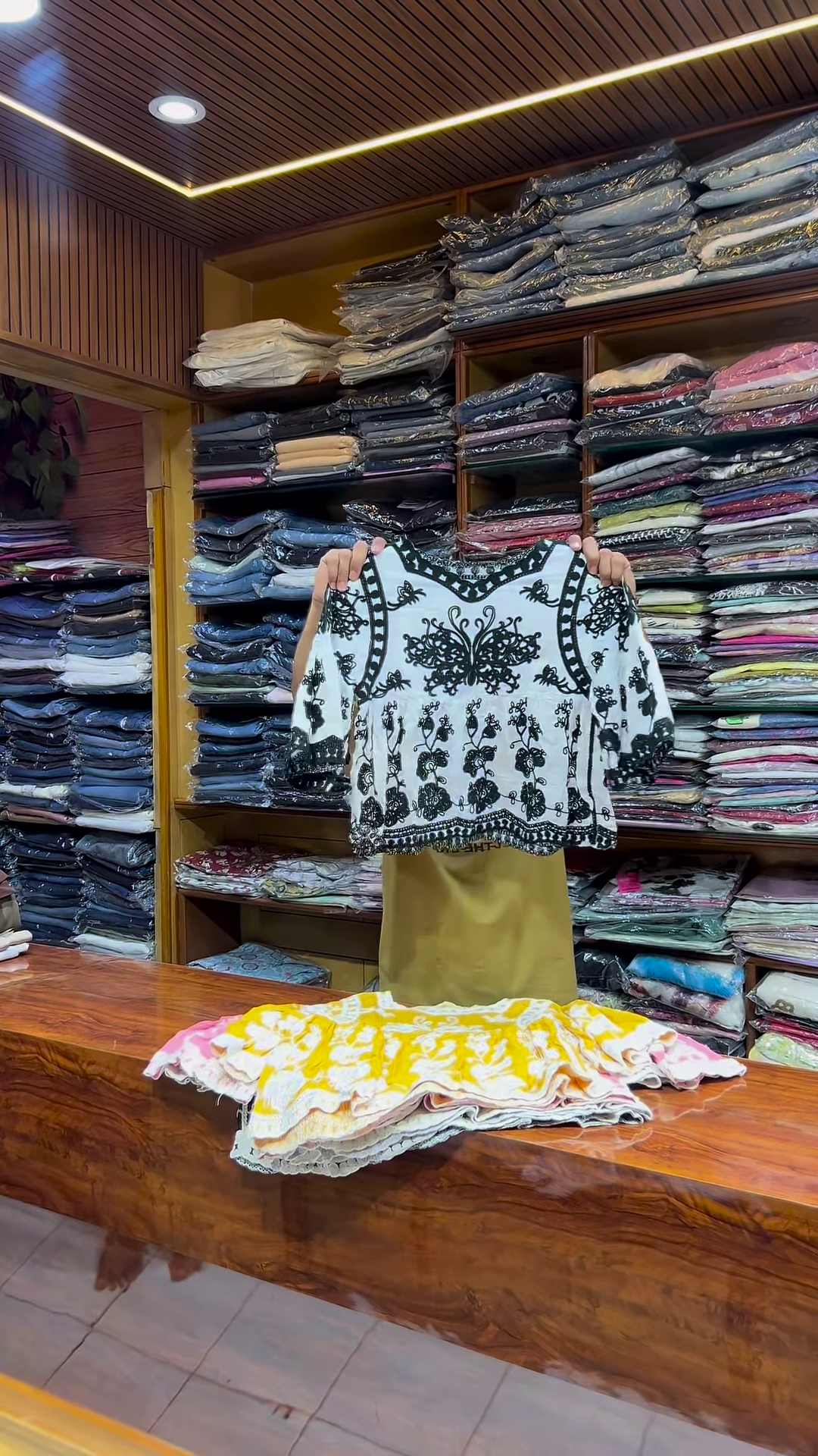 Pink and White Embroidered Long-Sleeve Top with Front Detailing for Women