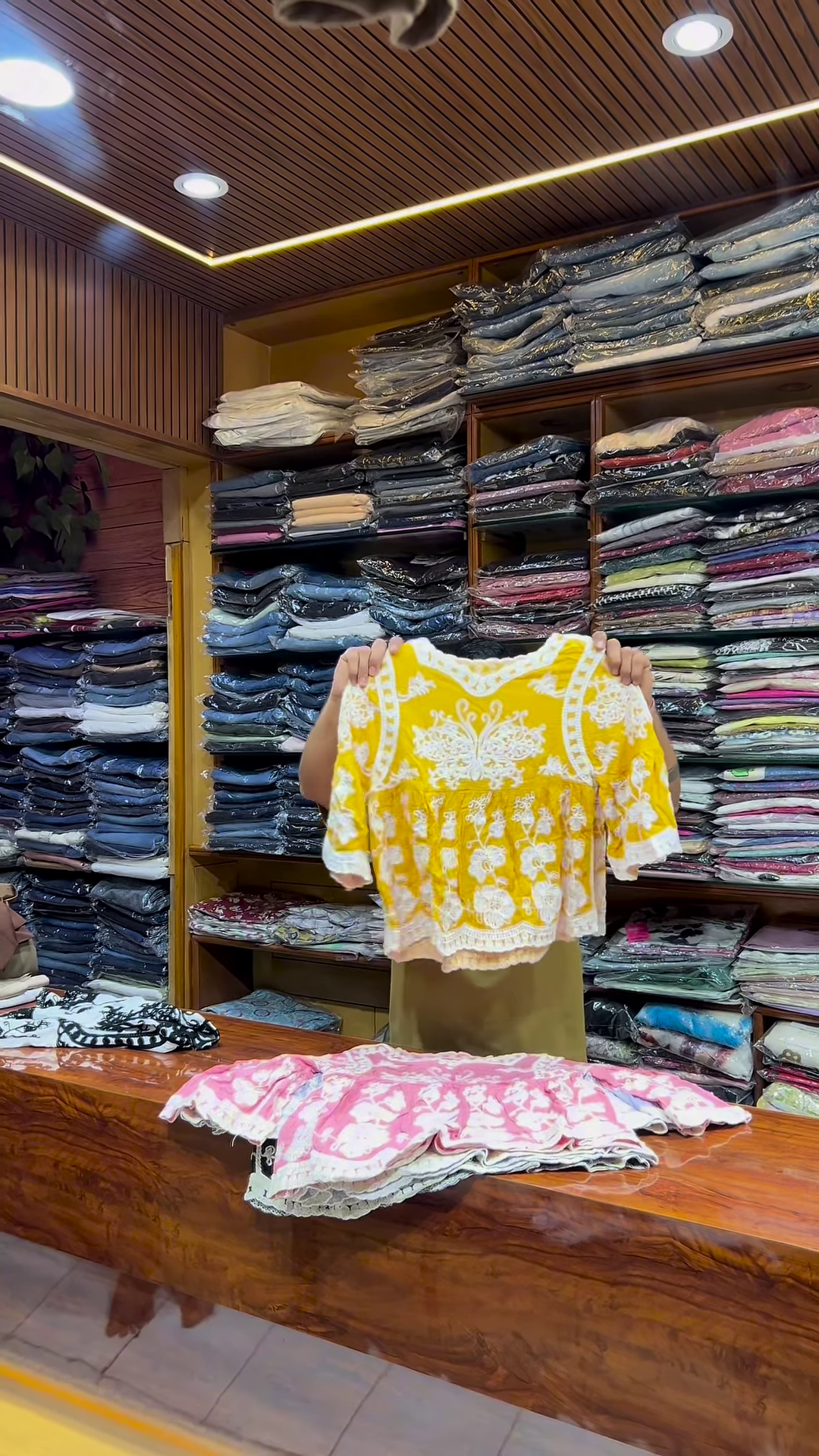 Pink and White Embroidered Long-Sleeve Top with Front Detailing for Women