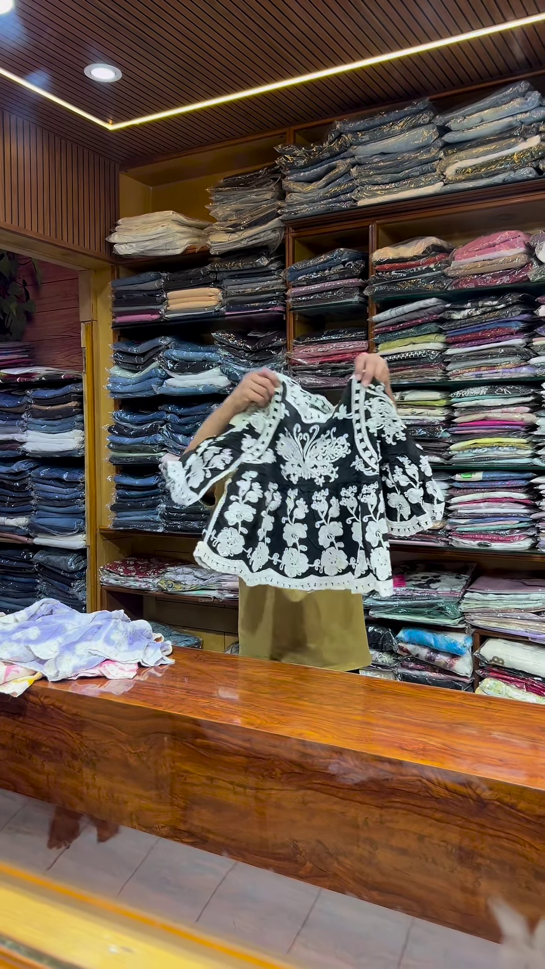 Pink and White Embroidered Long-Sleeve Top with Front Detailing for Women