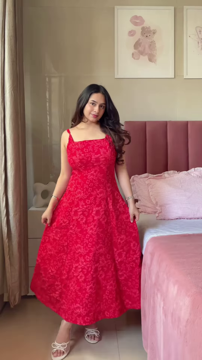 Sleeveless Pink A-Line Dress with White Floral Print and Thin Straps