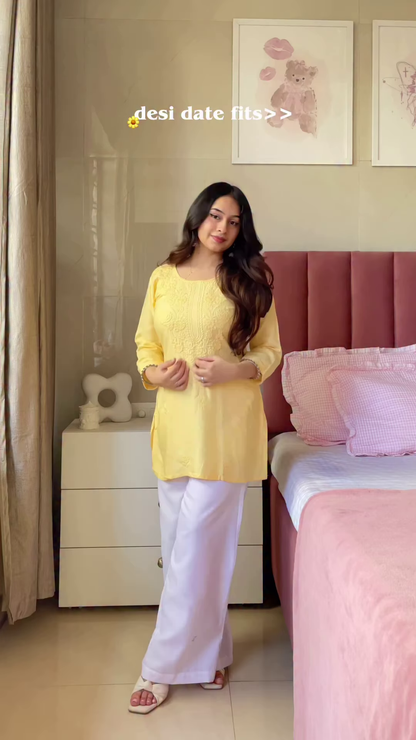 Purple Floral Embroidered Tunic with Light Blue Pants – Elegant Ethnic Co-Ord Set for Women