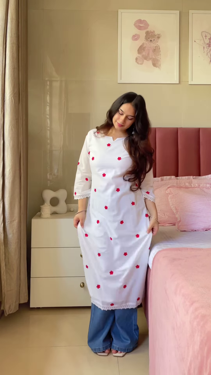 Purple Floral Embroidered Tunic with Light Blue Pants – Elegant Ethnic Co-Ord Set for Women