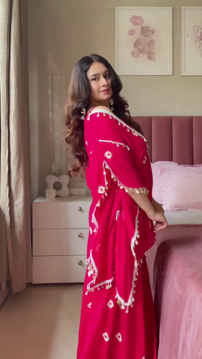 Blue Floral Kurta Set with Pom-Pom Dupatta – Ethnic Casualwear for Women